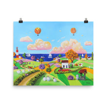 Load image into Gallery viewer, Folk art hot air balloons print, colourful seaside Poster Gordon Bruce art