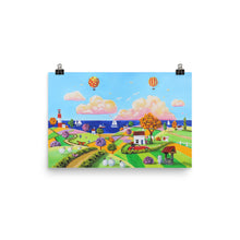 Load image into Gallery viewer, Folk art hot air balloons print, colourful seaside Poster Gordon Bruce art