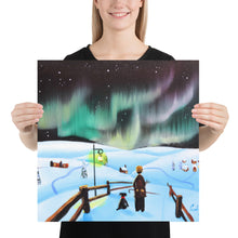 Load image into Gallery viewer, Man and dog folk art winter Poster