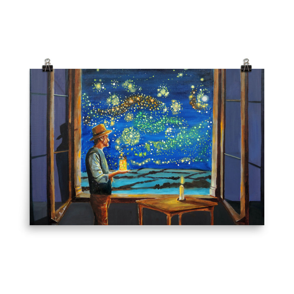 Van Gogh print, Photo paper poster Van Gogh starry night fireflies