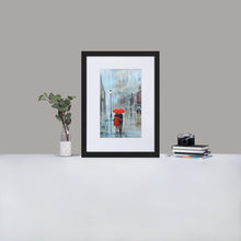 Load image into Gallery viewer, Red umbrella rainy print, framed poster from my original oil painting
