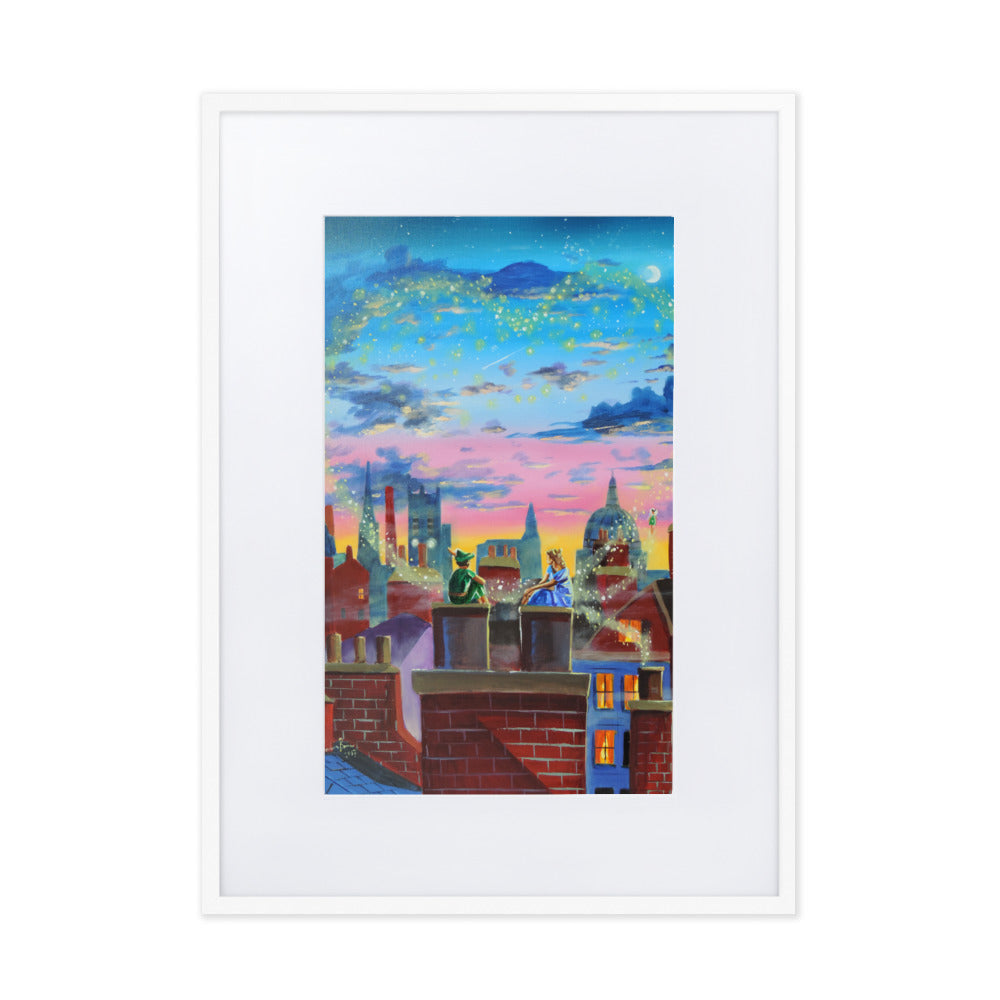 Peter Pan poster, framed art print, Peter, Wendy and Tinker Bell Matte Paper Framed Poster