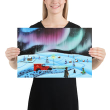 Load image into Gallery viewer, The northern lights and a red Royal Mail van Poster