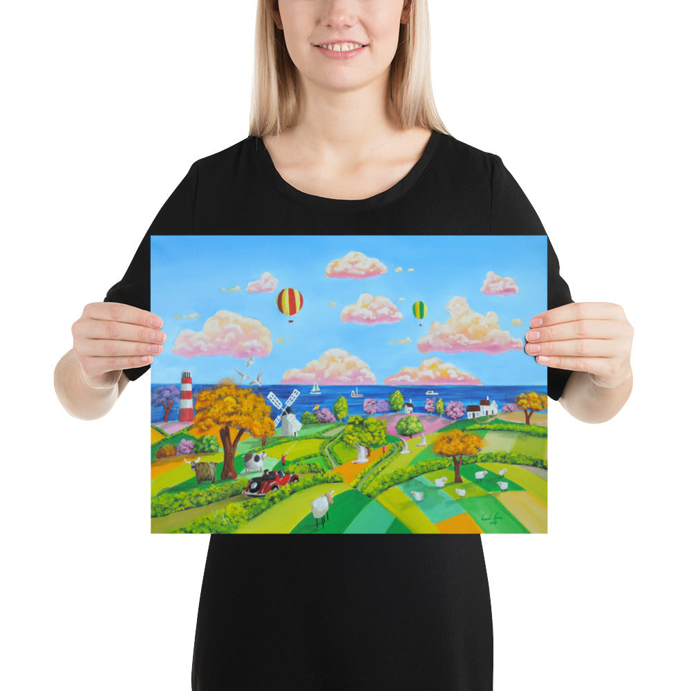 Landscape print colourful naive art Poster