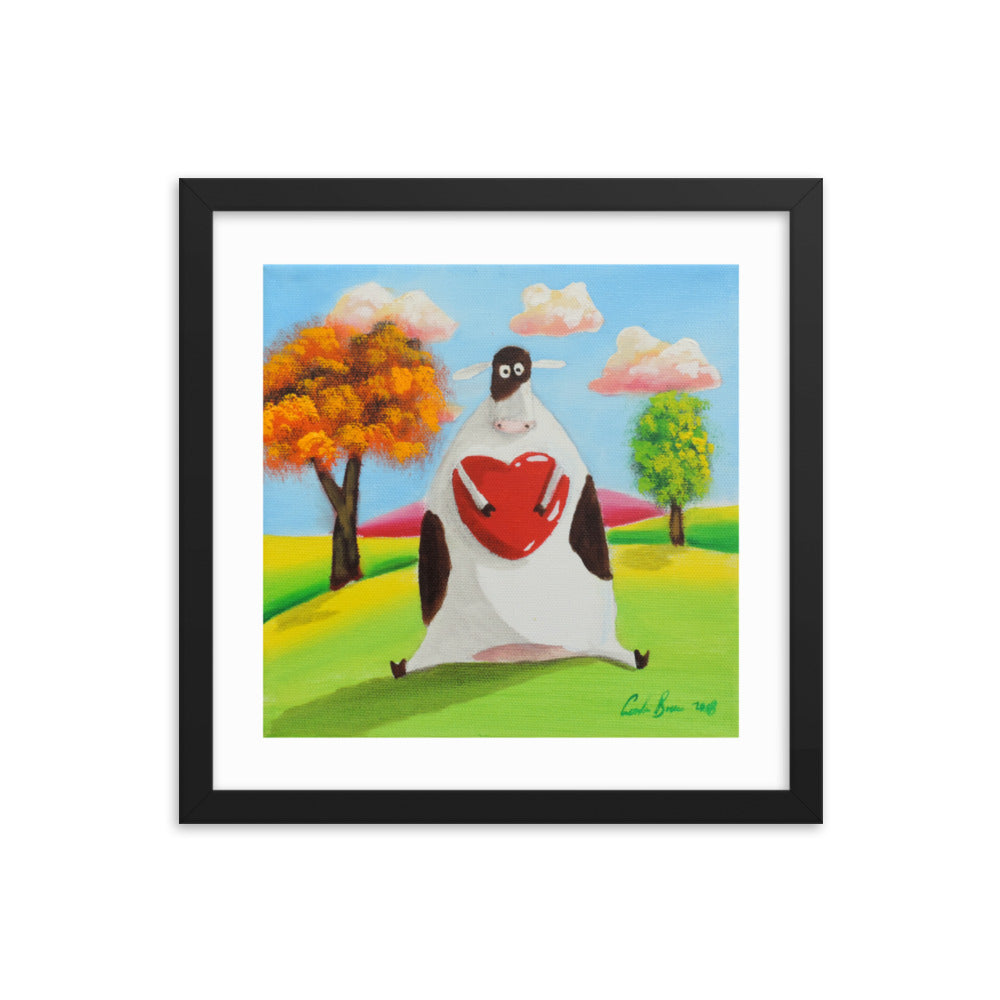 Cow with a heart Framed photo paper poster