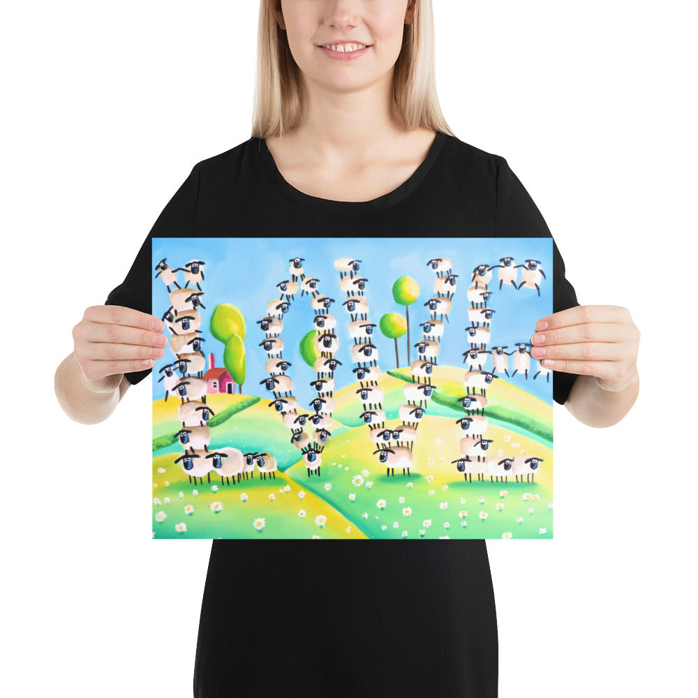 Sheep Love folk art Poster