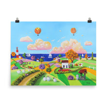 Load image into Gallery viewer, Folk art hot air balloons print, colourful seaside Poster Gordon Bruce art