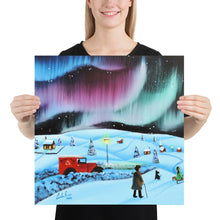 Load image into Gallery viewer, The northern lights and a red Royal Mail van Poster