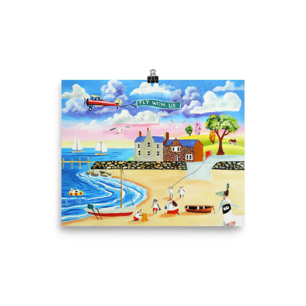 Colourful folk art print, animals at the seaside Poster