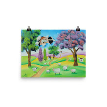 Load image into Gallery viewer, Folk art print, Sheep face through the canvas Poster