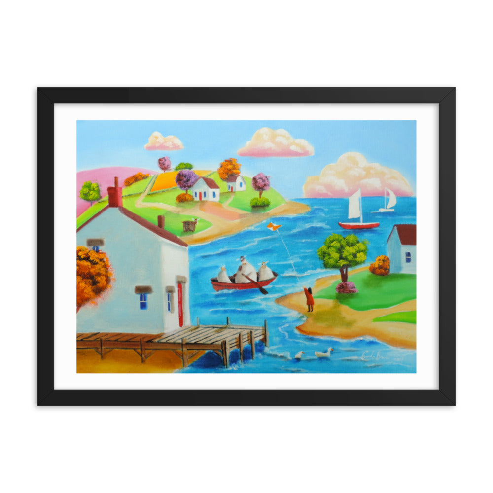Cow & sheep Folk art Framed photo paper poster