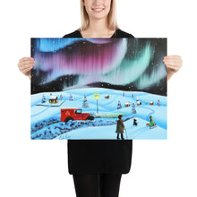 Load image into Gallery viewer, The northern lights and a red Royal Mail van Poster