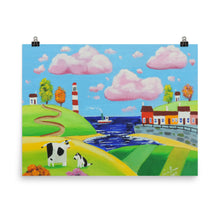 Load image into Gallery viewer, Dog and cow, folk art seaside Poster