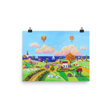 Load image into Gallery viewer, Folk art hot air balloons print, colourful seaside Poster Gordon Bruce art