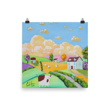 Load image into Gallery viewer, Cow naive art print, colourful Poster