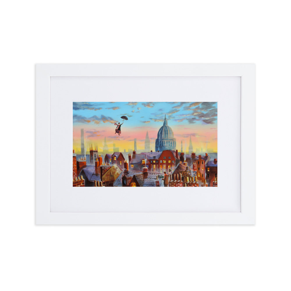Mary Poppins framed print, Mary Poppins and Bert London Chimney-tops