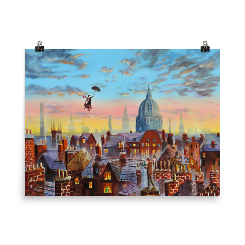 Mary Poppins & Bert poster print, Gordon Bruce art