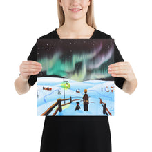 Load image into Gallery viewer, Man and dog folk art winter Poster