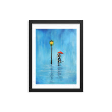 Load image into Gallery viewer, Kissing couple in the rain Framed print