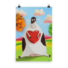 Load image into Gallery viewer, Cute cow print, cow with a heart illustration Poster