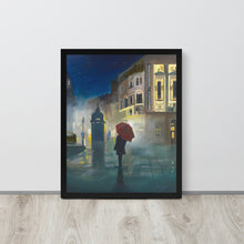 Load image into Gallery viewer, Night in the city with a red umbrella framed print