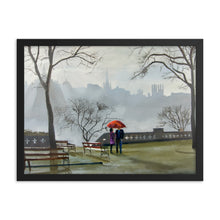 Load image into Gallery viewer, Couple in the rain with a red umbrella, Edinburgh city framed print