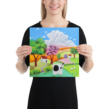 Load image into Gallery viewer, folk art print taken from the original painting, cow and sheep