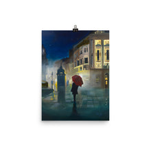 Load image into Gallery viewer, Night in the city with a red umbrella print