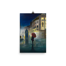 Load image into Gallery viewer, Night in the city with a red umbrella print