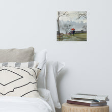 Load image into Gallery viewer, Couple in the rain with a red umbrella, Edinburgh city print