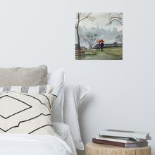 Load image into Gallery viewer, Couple in the rain with a red umbrella, Edinburgh city print