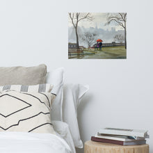 Load image into Gallery viewer, Couple in the rain with a red umbrella, Edinburgh city print