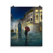 Load image into Gallery viewer, Night in the city with a red umbrella print