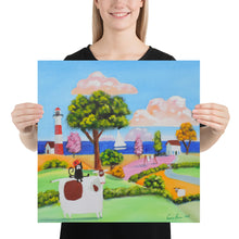 Load image into Gallery viewer, Folk art cow and cat nursery photo paper poster