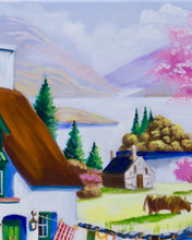 Load image into Gallery viewer, Washing Day by the Loch – Original Colourful Scottish Folk Art Oil Painting
