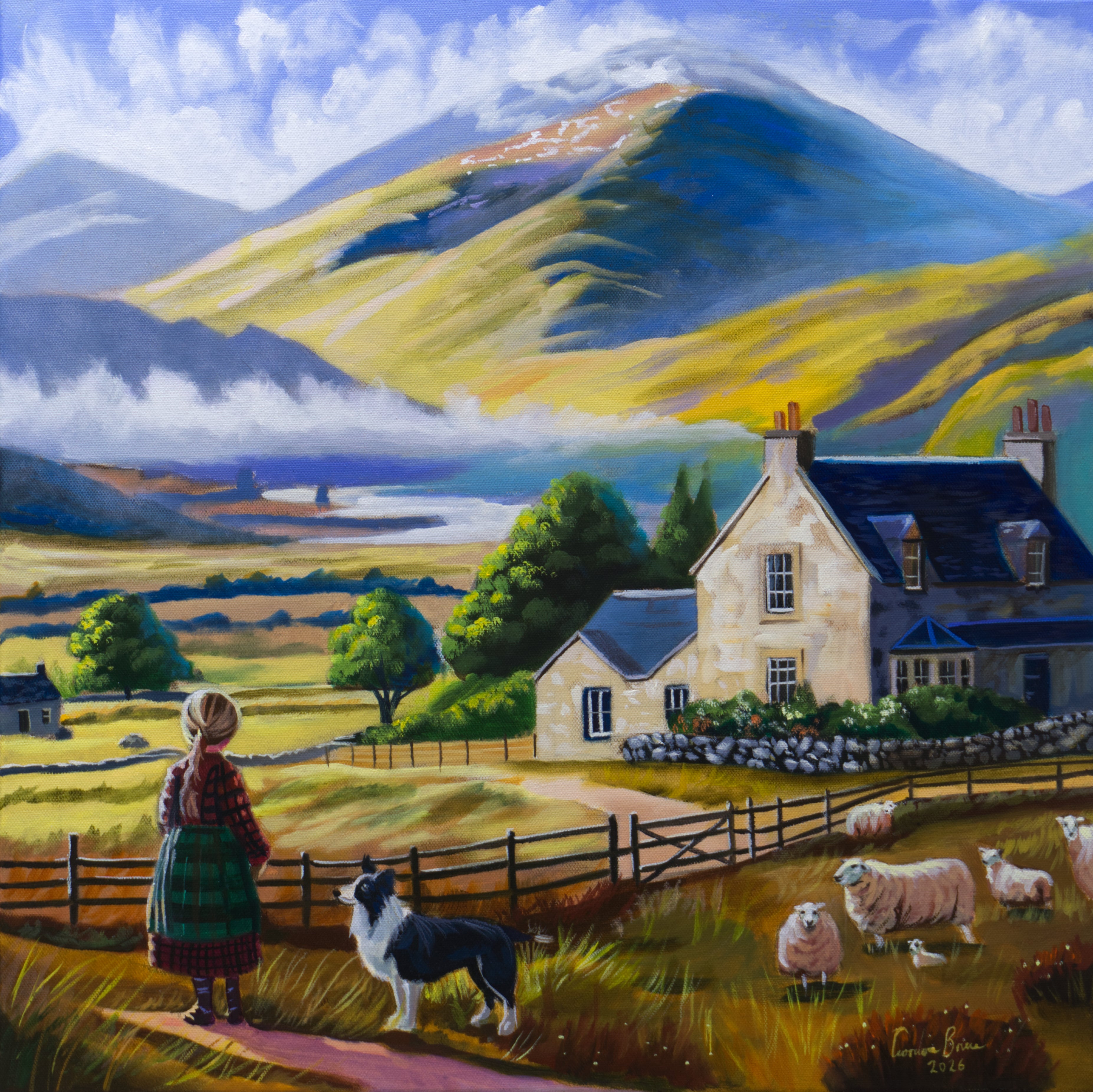 A Highland Home Scottish landscape painting by Gordon Bruce