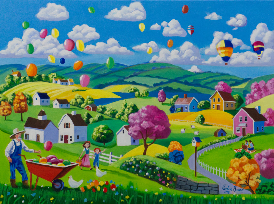 Balloons on the Breeze original folk art painting
