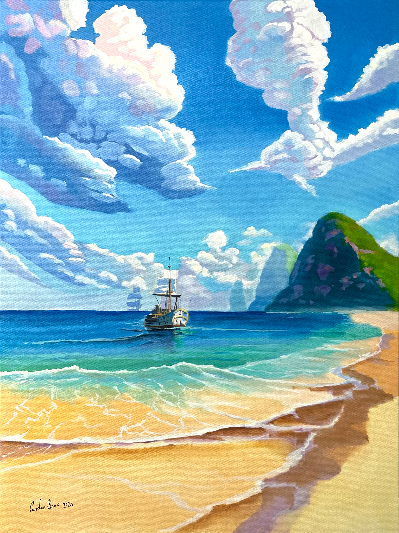 Ocean Voyage sailboat seascape painting by Gordon Bruce