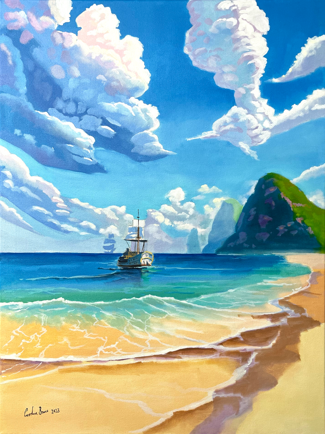 Ocean Voyage: Serene Sailboat Artwork original painting