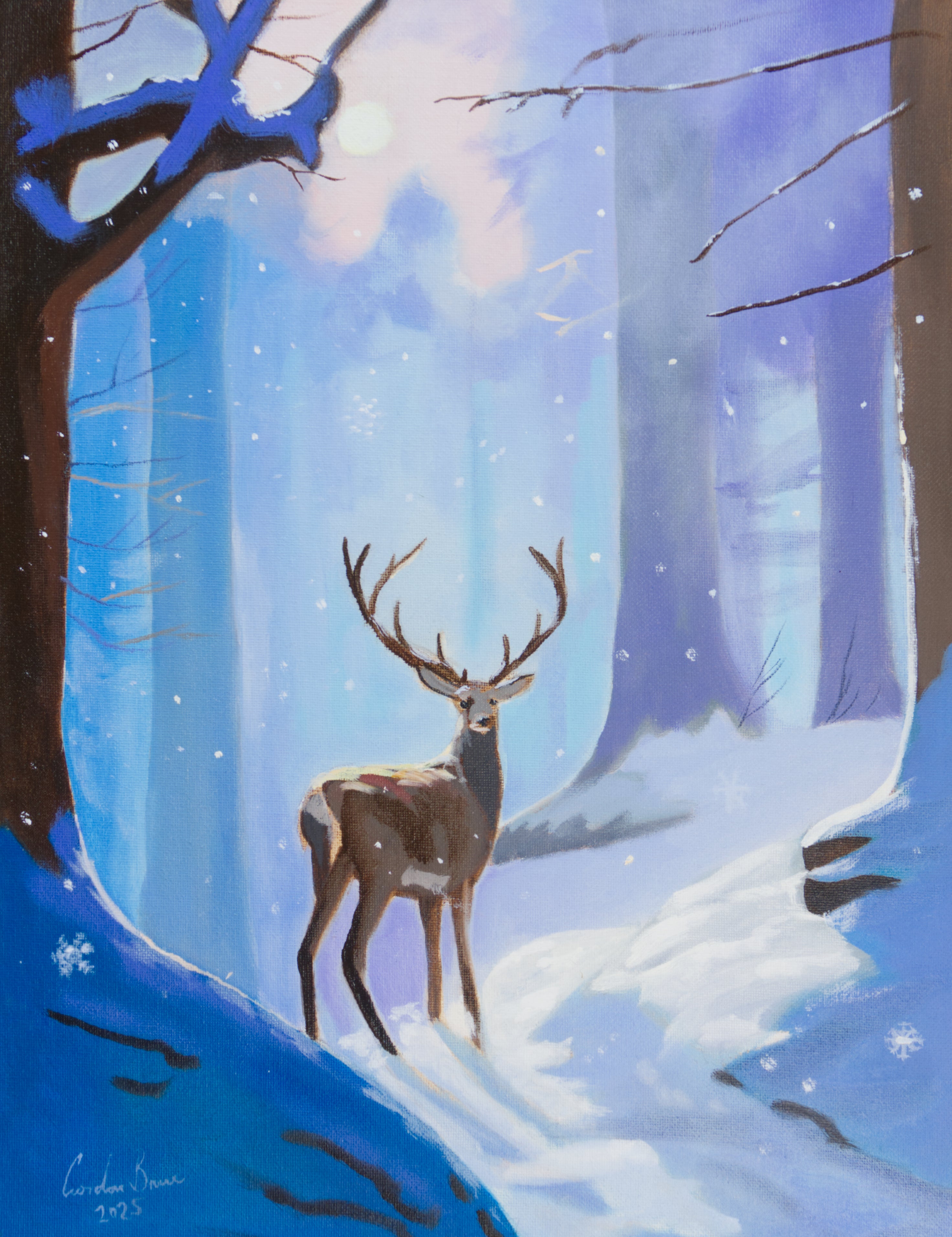 The Solitary Deer Scottish winter painting by Gordon Bruce