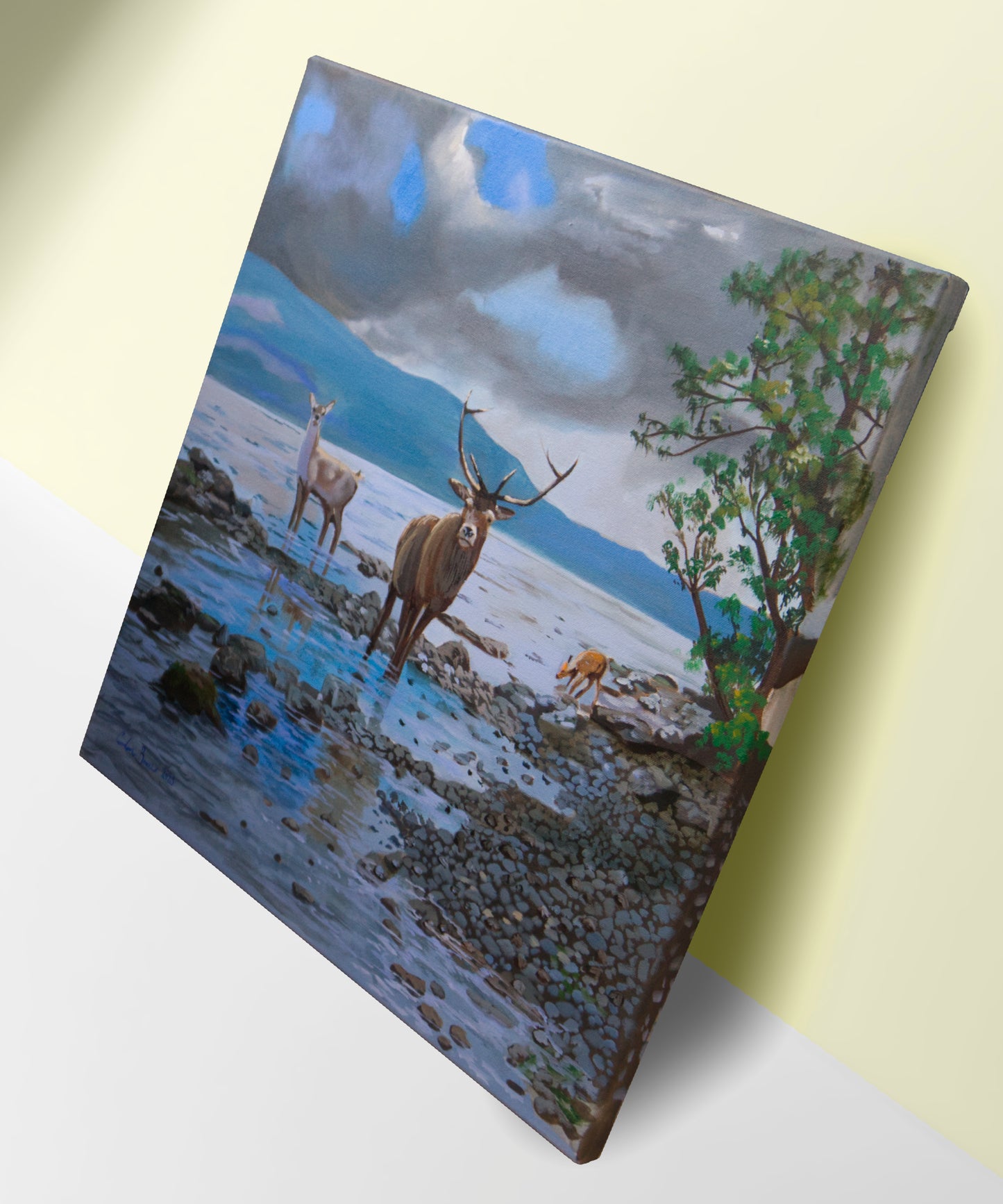 Deer Family at Loch Ness original painting
