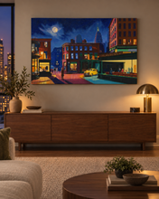 Load image into Gallery viewer, In Search of Edward Hopper – Original Night City Oil Painting

