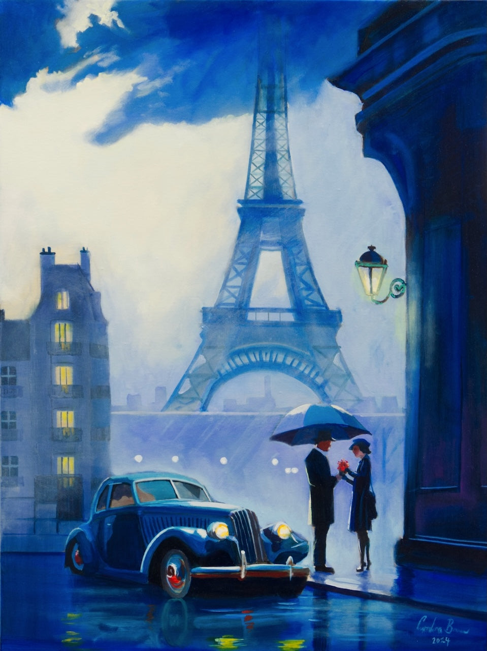 Rainy Parisian Encounter painting by Gordon Bruce
