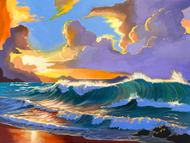 Rolling Waves on the Shore – Original Colourful Seascape Oil Painting