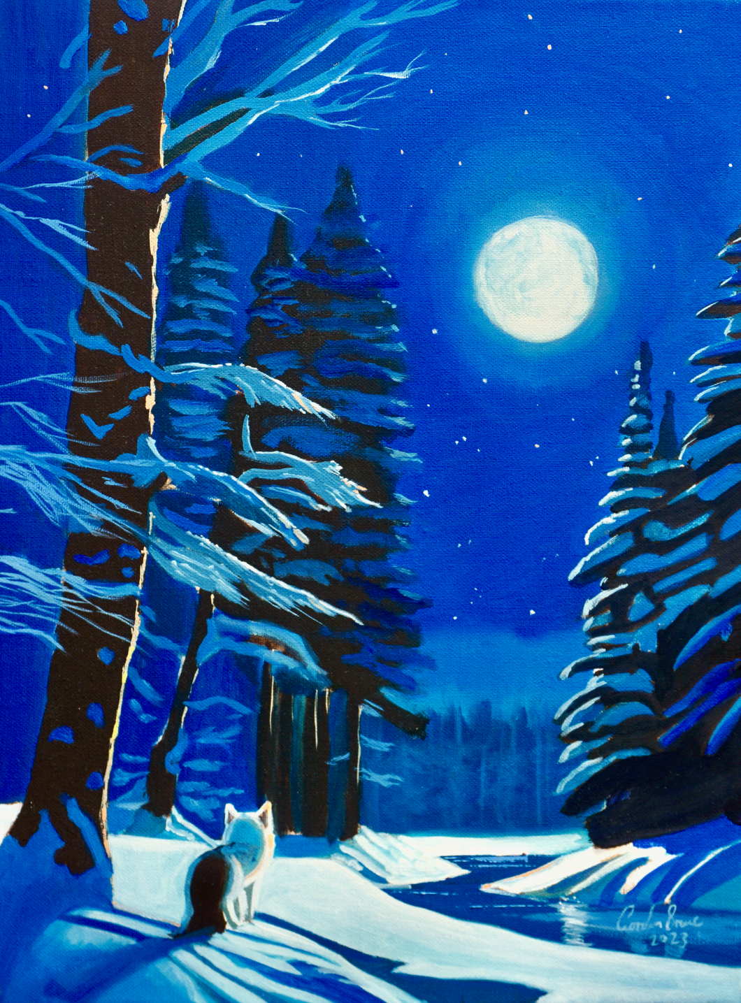 Winter fox original oil painting