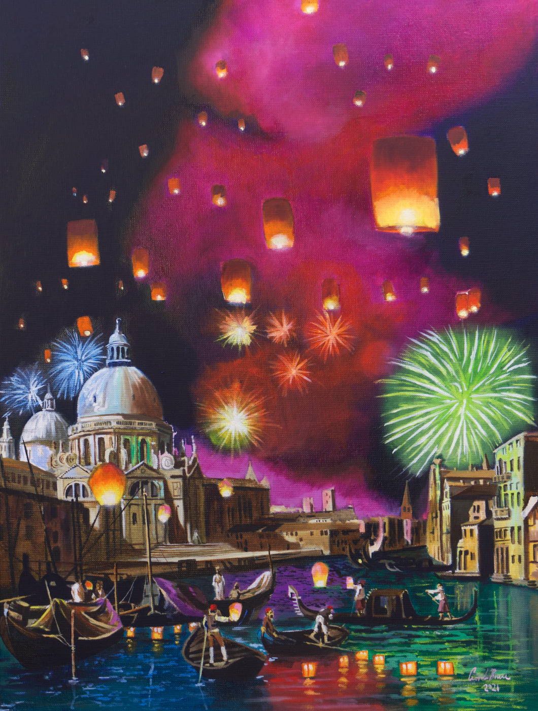 Venice fireworks original painting