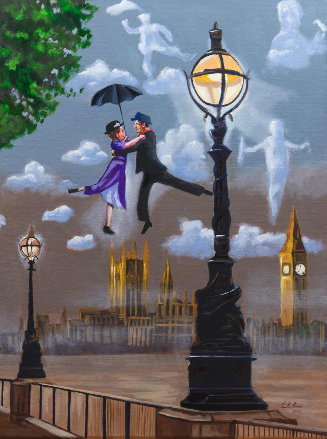 Mary Poppins London dancing original painting