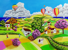 Load image into Gallery viewer, Flying kites (2020) folk art painting
