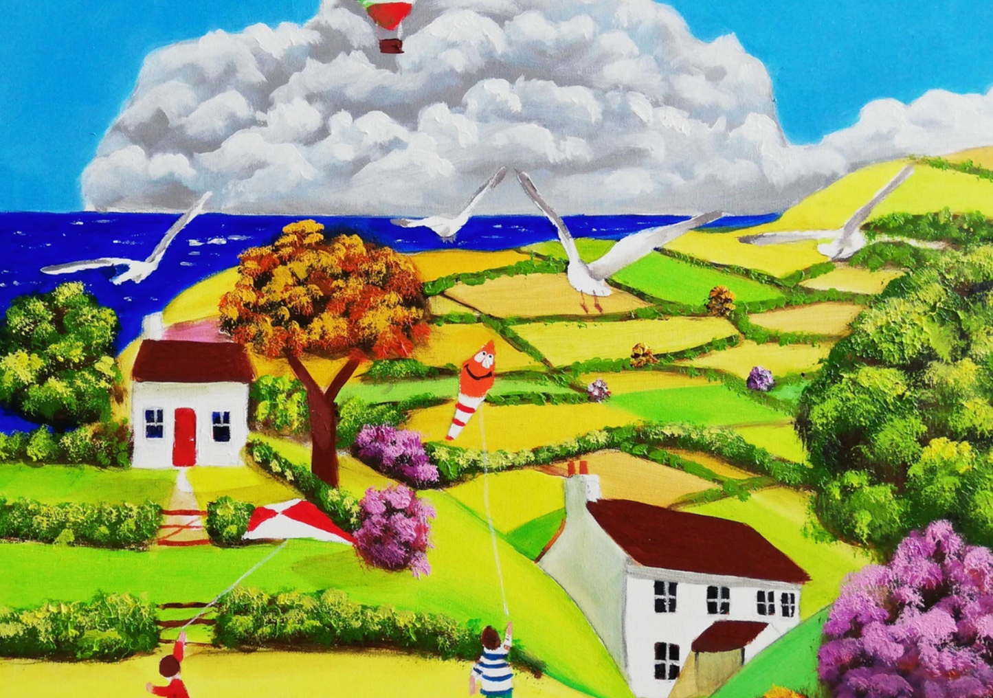 Flying kites (2020) folk art painting