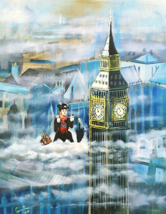 Mary Poppins in the clouds (2020) painting